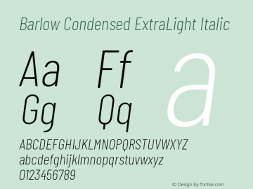 Barlow Condensed ExtraLight Italic Version 1.106 Font Sample