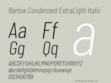 Barlow Condensed ExtraLight Italic Version 1.106 Font Sample