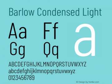 Barlow Condensed Light Version 1.106;PS 001.106;hotconv 1.0.88;makeotf.lib2.5.64775 Font Sample