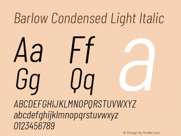 Barlow Condensed Light Italic Version 1.106 Font Sample