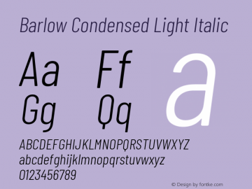 Barlow Condensed Light Italic Version 1.106 Font Sample