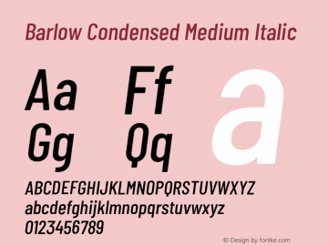 Barlow Condensed Medium Italic Version 1.106;PS 001.106;hotconv 1.0.88;makeotf.lib2.5.64775 Font Sample