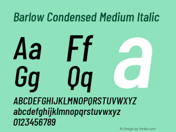 Barlow Condensed Medium Italic Version 1.106 Font Sample