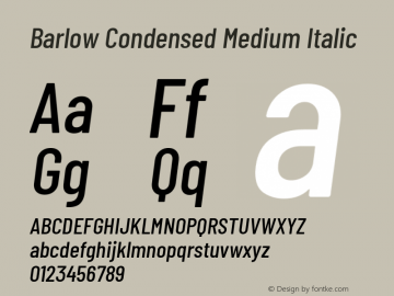 Barlow Condensed Medium Italic Version 1.106 Font Sample