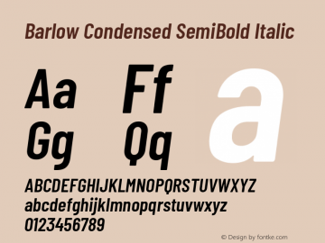 Barlow Condensed SemiBold Italic Version 1.106 Font Sample