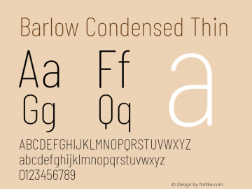 Barlow Condensed Thin Version 1.106 Font Sample