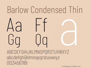 Barlow Condensed Thin Version 1.106 Font Sample