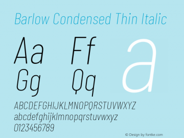 Barlow Condensed Thin Italic Version 1.106 Font Sample