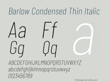 Barlow Condensed Thin Italic Version 1.106 Font Sample