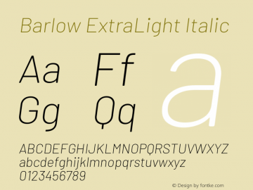 Barlow ExtraLight Italic Version 1.106图片样张