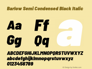 Barlow Semi Condensed Black Italic Version 1.106 Font Sample