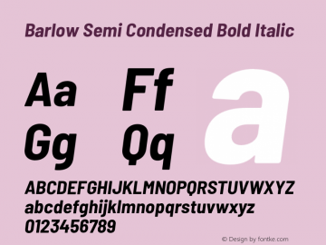 Barlow Semi Condensed Bold Italic Version 1.106;PS 001.106;hotconv 1.0.88;makeotf.lib2.5.64775 Font Sample