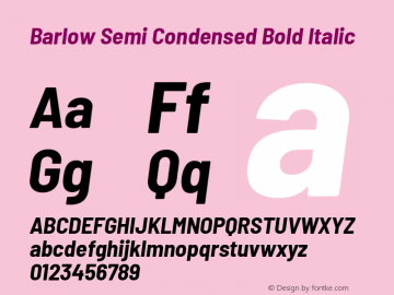 Barlow Semi Condensed Bold Italic Version 1.106 Font Sample