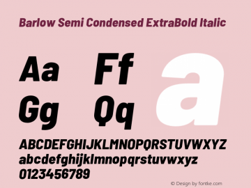 Barlow Semi Condensed ExtraBold Italic Version 1.106;PS 001.106;hotconv 1.0.88;makeotf.lib2.5.64775 Font Sample