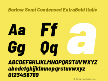 Barlow Semi Condensed ExtraBold Italic Version 1.106 Font Sample