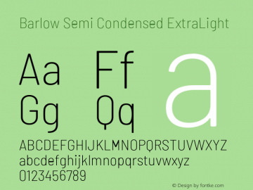Barlow Semi Condensed ExtraLight Version 1.106;PS 001.106;hotconv 1.0.88;makeotf.lib2.5.64775 Font Sample