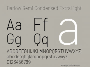 Barlow Semi Condensed ExtraLight Version 1.106 Font Sample