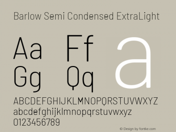 Barlow Semi Condensed ExtraLight Version 1.106 Font Sample
