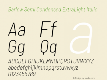 Barlow Semi Condensed ExtraLight Italic Version 1.106 Font Sample