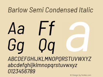 Barlow Semi Condensed Italic Version 1.106 Font Sample