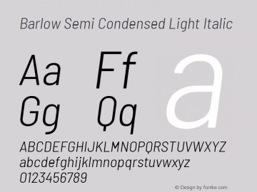 Barlow Semi Condensed Light Italic Version 1.106 Font Sample