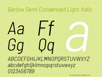 Barlow Semi Condensed Light Italic Version 1.106 Font Sample