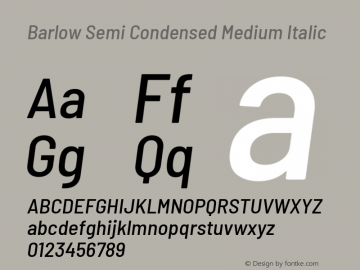 Barlow Semi Condensed Medium Italic Version 1.106 Font Sample