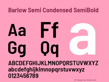 Barlow Semi Condensed SemiBold Version 1.106 Font Sample