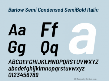Barlow Semi Condensed SemiBold Italic Version 1.106;PS 001.106;hotconv 1.0.88;makeotf.lib2.5.64775 Font Sample