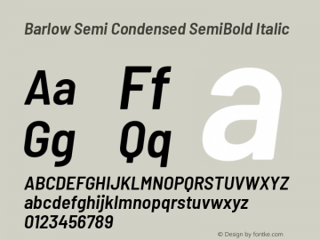 Barlow Semi Condensed SemiBold Italic Version 1.106 Font Sample