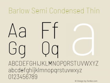 Barlow Semi Condensed Thin Version 1.106 Font Sample