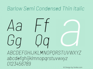 Barlow Semi Condensed Thin Italic Version 1.106 Font Sample