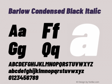 Barlow Condensed Black Italic Version 1.107 Font Sample
