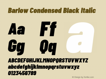 Barlow Condensed Black Italic Version 1.107 Font Sample