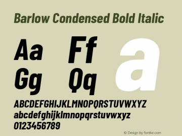 Barlow Condensed Bold Italic Version 1.107 Font Sample
