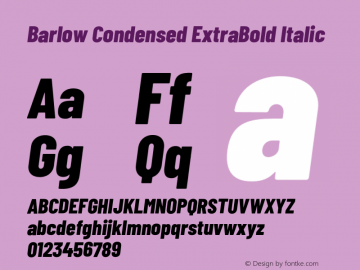 Barlow Condensed ExtraBold Italic Version 1.107;PS 001.107;hotconv 1.0.88;makeotf.lib2.5.64775 Font Sample