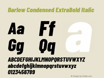 Barlow Condensed ExtraBold Italic Version 1.107 Font Sample