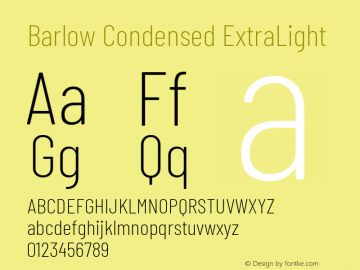 Barlow Condensed ExtraLight Version 1.107 Font Sample