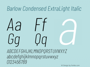 Barlow Condensed ExtraLight Italic Version 1.107;PS 001.107;hotconv 1.0.88;makeotf.lib2.5.64775 Font Sample