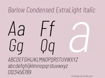 Barlow Condensed ExtraLight Italic Version 1.107 Font Sample
