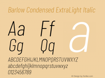 Barlow Condensed ExtraLight Italic Version 1.107 Font Sample