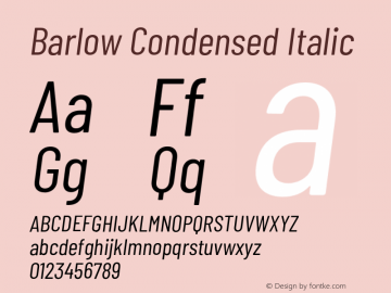 Barlow Condensed Italic Version 1.107;PS 001.107;hotconv 1.0.88;makeotf.lib2.5.64775 Font Sample