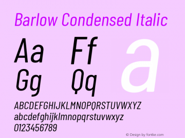 Barlow Condensed Italic Version 1.107 Font Sample