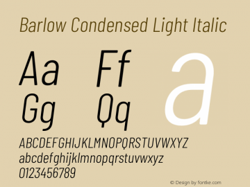 Barlow Condensed Light Italic Version 1.107;PS 001.107;hotconv 1.0.88;makeotf.lib2.5.64775 Font Sample