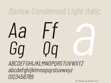 Barlow Condensed Light Italic Version 1.107 Font Sample