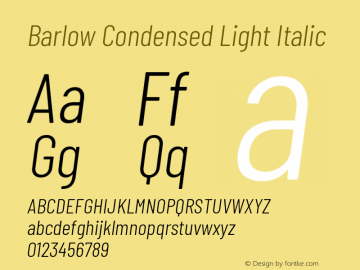 Barlow Condensed Light Italic Version 1.107 Font Sample