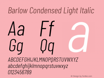 Barlow Condensed Light Italic Version 1.107 Font Sample