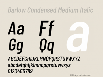 Barlow Condensed Medium Italic Version 1.107;PS 001.107;hotconv 1.0.88;makeotf.lib2.5.64775 Font Sample