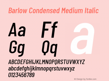 Barlow Condensed Medium Italic Version 1.107 Font Sample