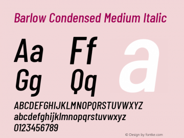 Barlow Condensed Medium Italic Version 1.107 Font Sample